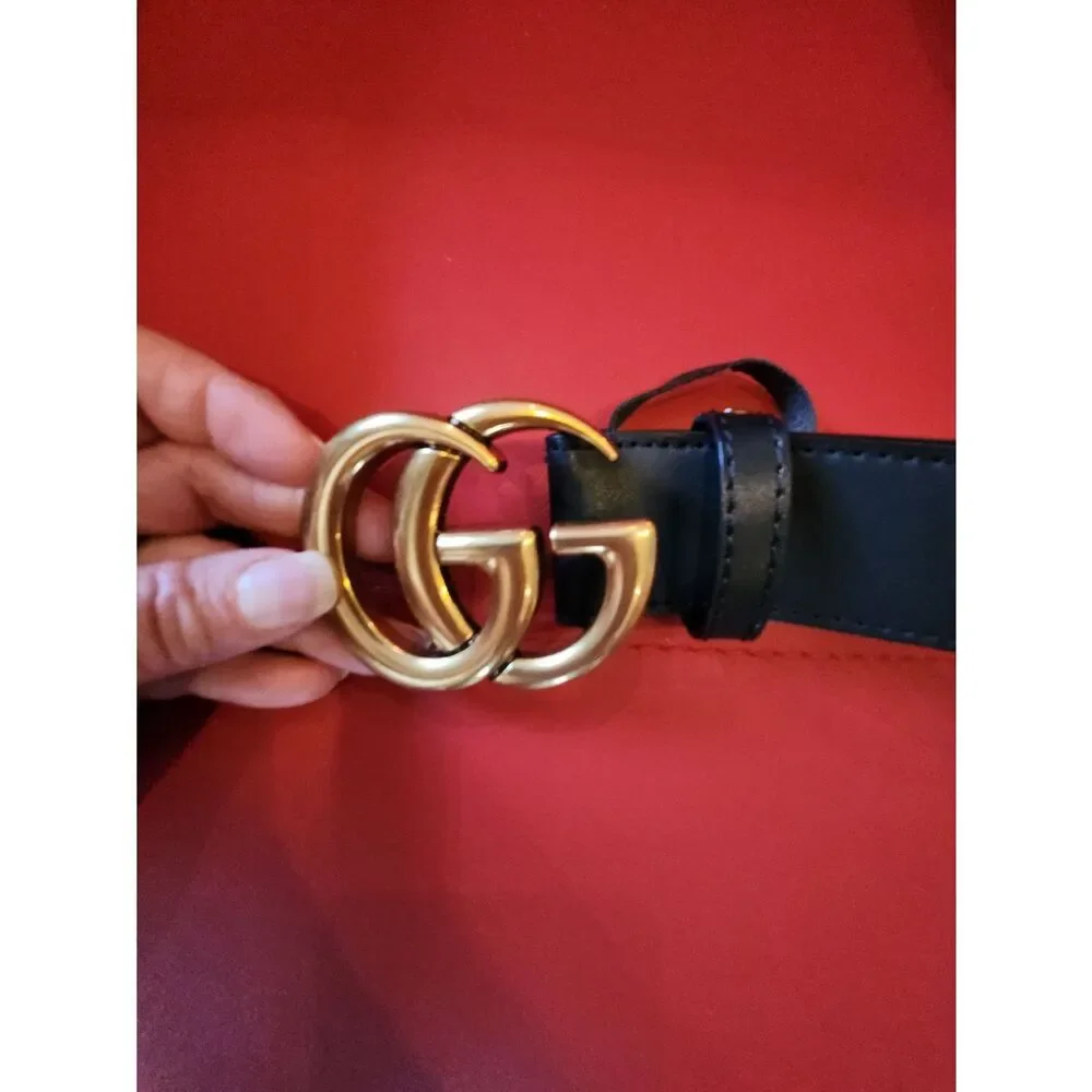 Gucci Black Leather Belt with Gold Double G Buckle